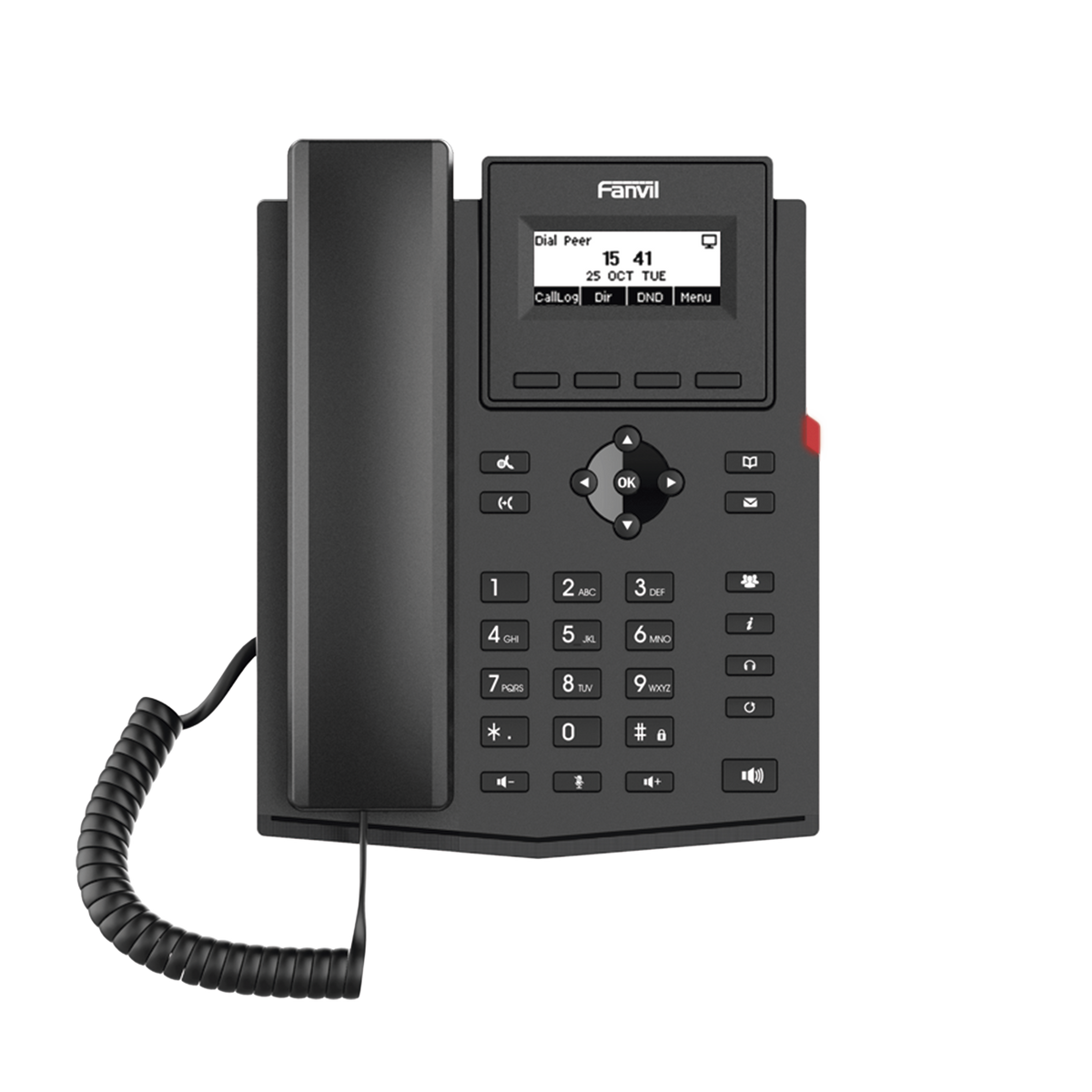 Teléfono IP empresarial para 2 lineas SIP con pantalla LCD,  Puertos Gigabit, Códec Opus, conferencia de 6 vías, PoE.
