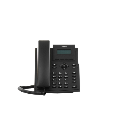 Teléfono IP empresarial para 2 lineas SIP con pantalla LCD, Códec Opus, conferencia de 3 vías, PoE.