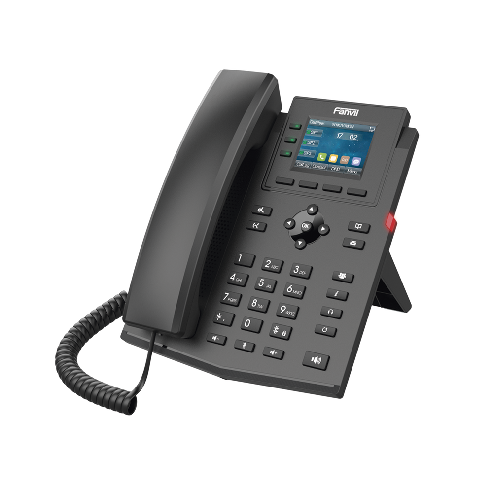 Teléfono IP empresarial para 4 líneas SIP con pantalla LCD de 2.4 pulgadas a color, Opus y conferencia de 3 vías, PoE.