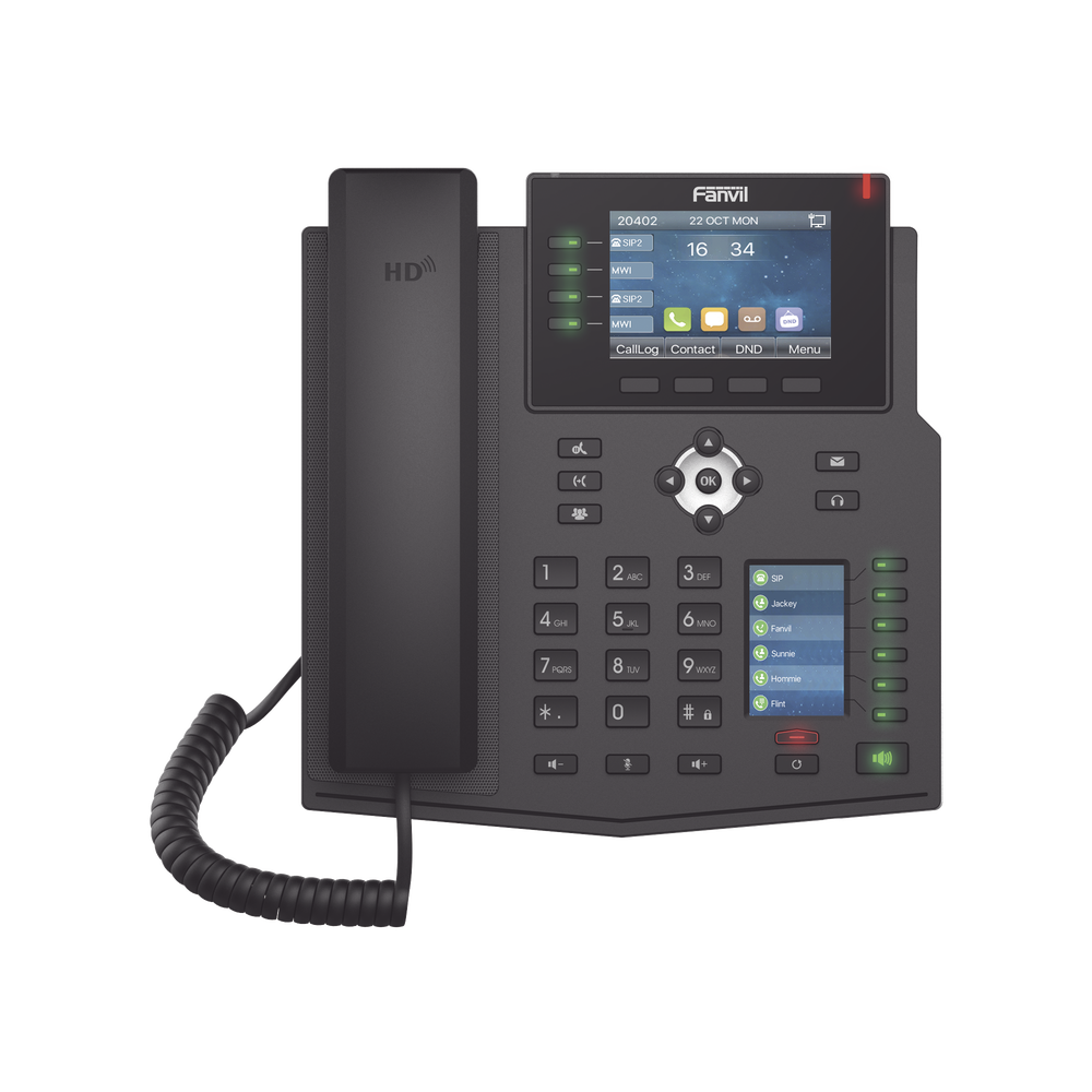 Teléfono IP Empresarial con Estándares Europeos, 16 líneas SIP con pantalla LCD a color 3.5", 30 teclas DSS/BLF, puertos Gigabit, IPv6, Opus y conferencia de 3 vías, PoE/DC