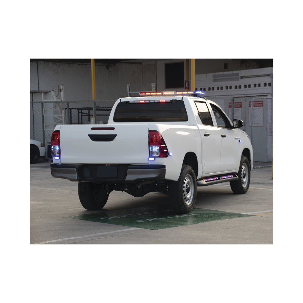 Barra de luces de 47" rojo/azul, 88 LED, con control de tráfico en color ámbar, ideal para equipar unidades de seguridad publica