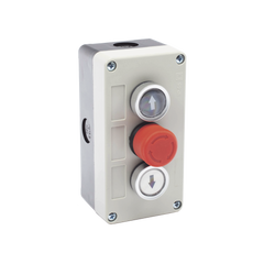 Botonera Triple con Boton de Stop Tipo Enclavado / Para Barreras Vehiculares, Operadores Corredizos y Abatibles.