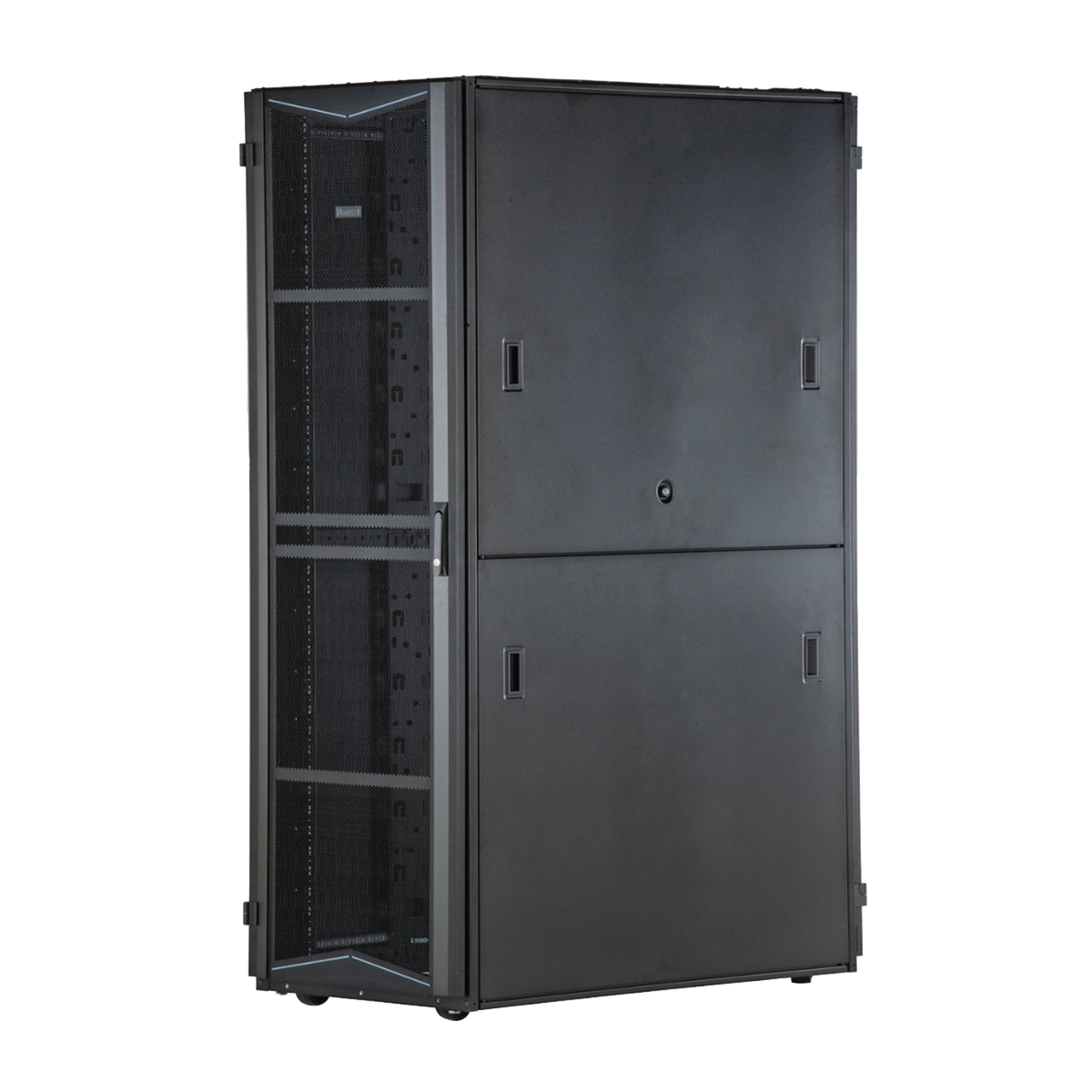 Gabinete FlexFusion para Centros de Datos, 45 UR, 700 mm de Ancho, 1070 mm de Profundidad, Sin Paneles Laterales, Fabricado en Acero, Color Negro