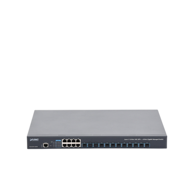 Switch Administrable Capa 3, 12 Puertos SFP de 10G, 8 Puertos 10/100/1000T, Con Alimentación Redundante (2 Fuentes de Alimentación AC).