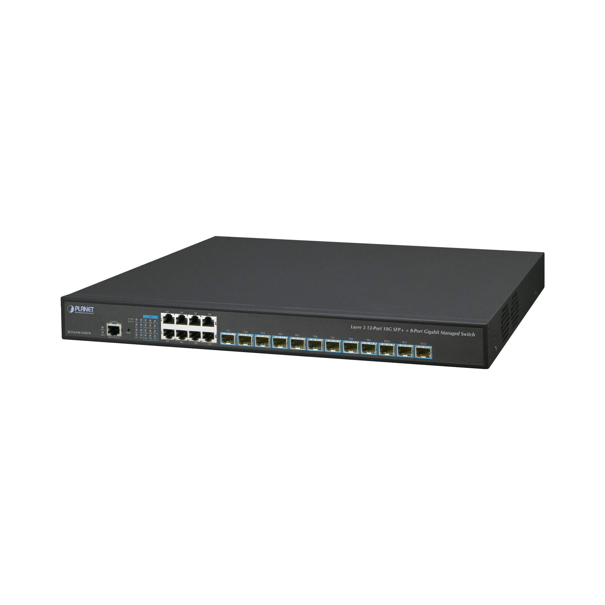 Switch Administrable Capa 3, 12 Puertos SFP de 10G, 8 Puertos 10/100/1000T, Con Alimentación Redundante (2 Fuentes de Alimentación AC).