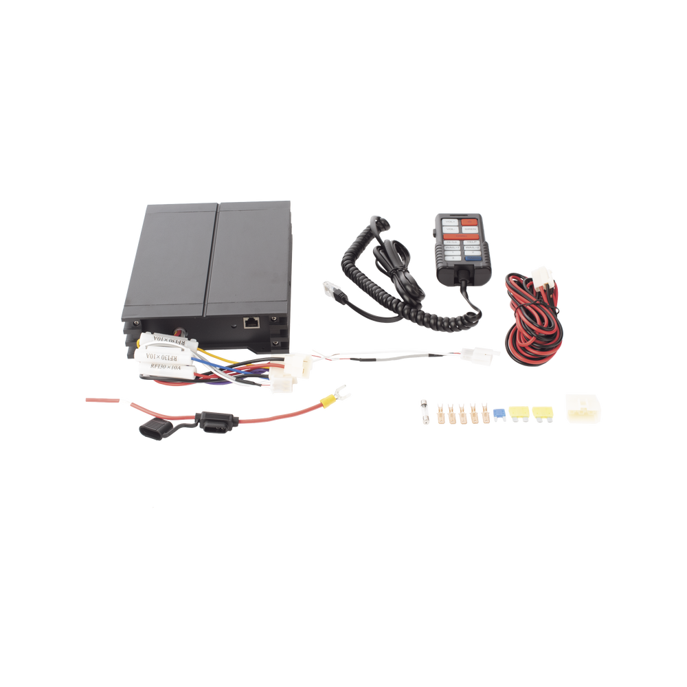 Sirena Vehicular de 100W de Potencia, Con Controlador Unimando Para Tonos, Control de 3 Salidas Auxiliares, Microfono e Interconexión a Radio
