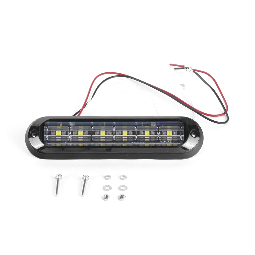 Luz Auxiliar Ultra Brillante  IP67 de 6 LEDs, Color Rojo/Azul, con mica transparente y bisel negro