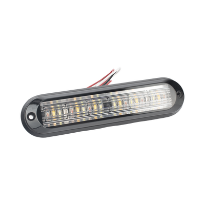 Luz Auxiliar, Ultra Brillante, IP67, 18 LEDs, Tricolor, Color Rojo/Claro/Ambar, con mica transparente y bisel negro