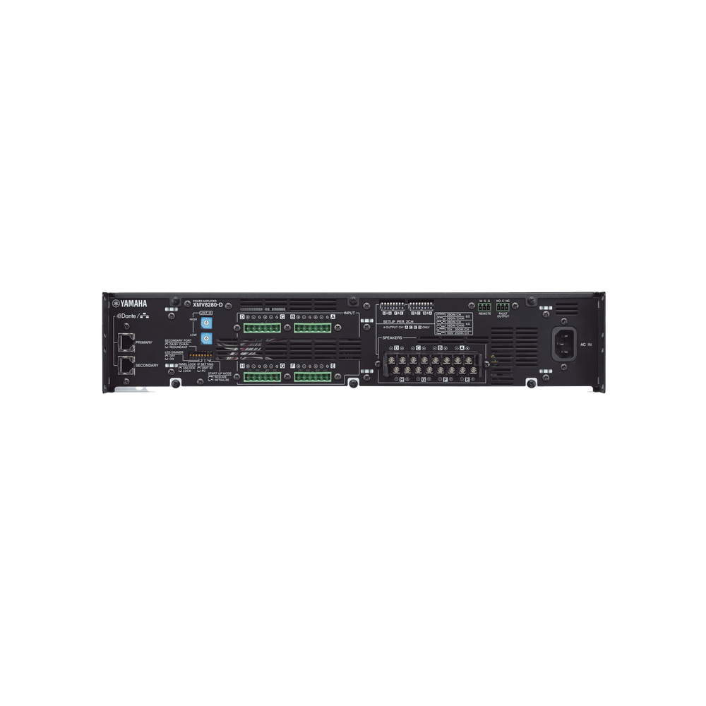 Amplificador de Audio Multicanal con Conexión Análoga / DANTE | 8 Canales, 280W | 8 OHMS | 70/100V
