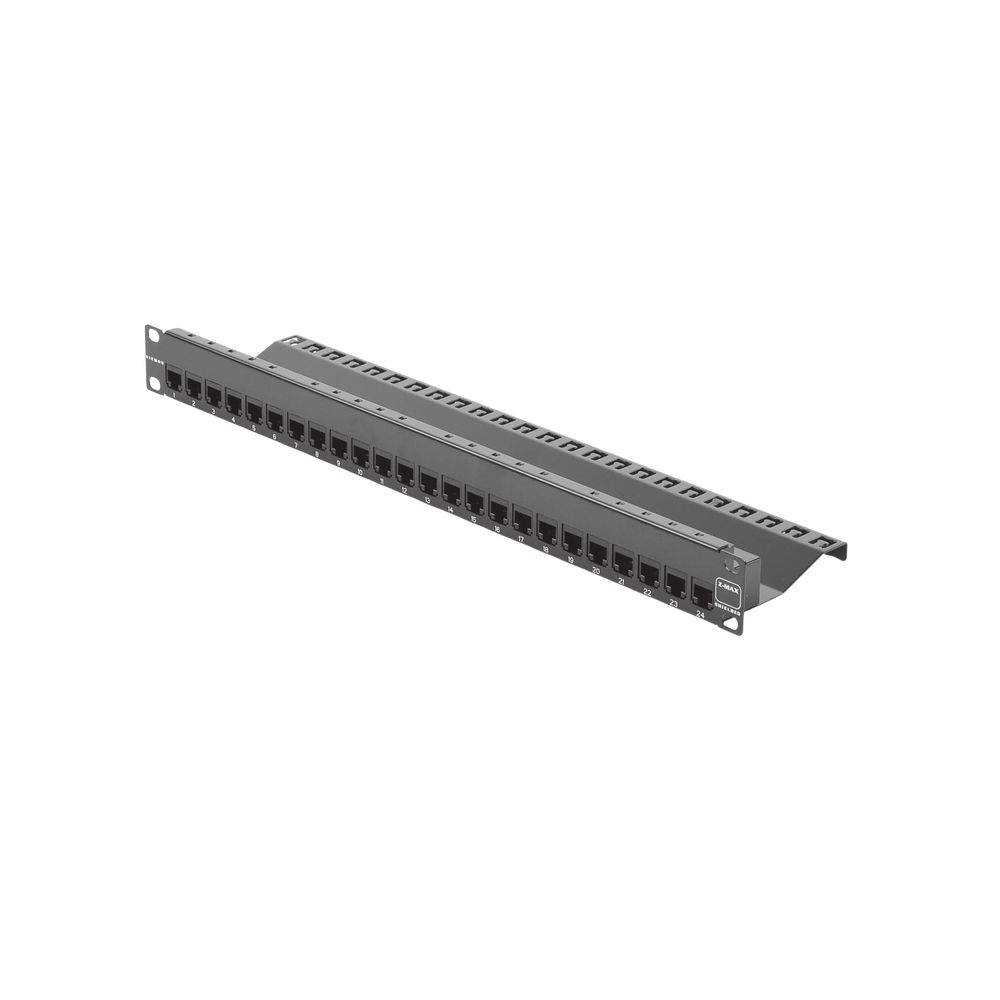 Patch Panel Z-Max de 24 Puertos, Blindado, Precargado con Jacks Categoría 6A, Plano, 1UR