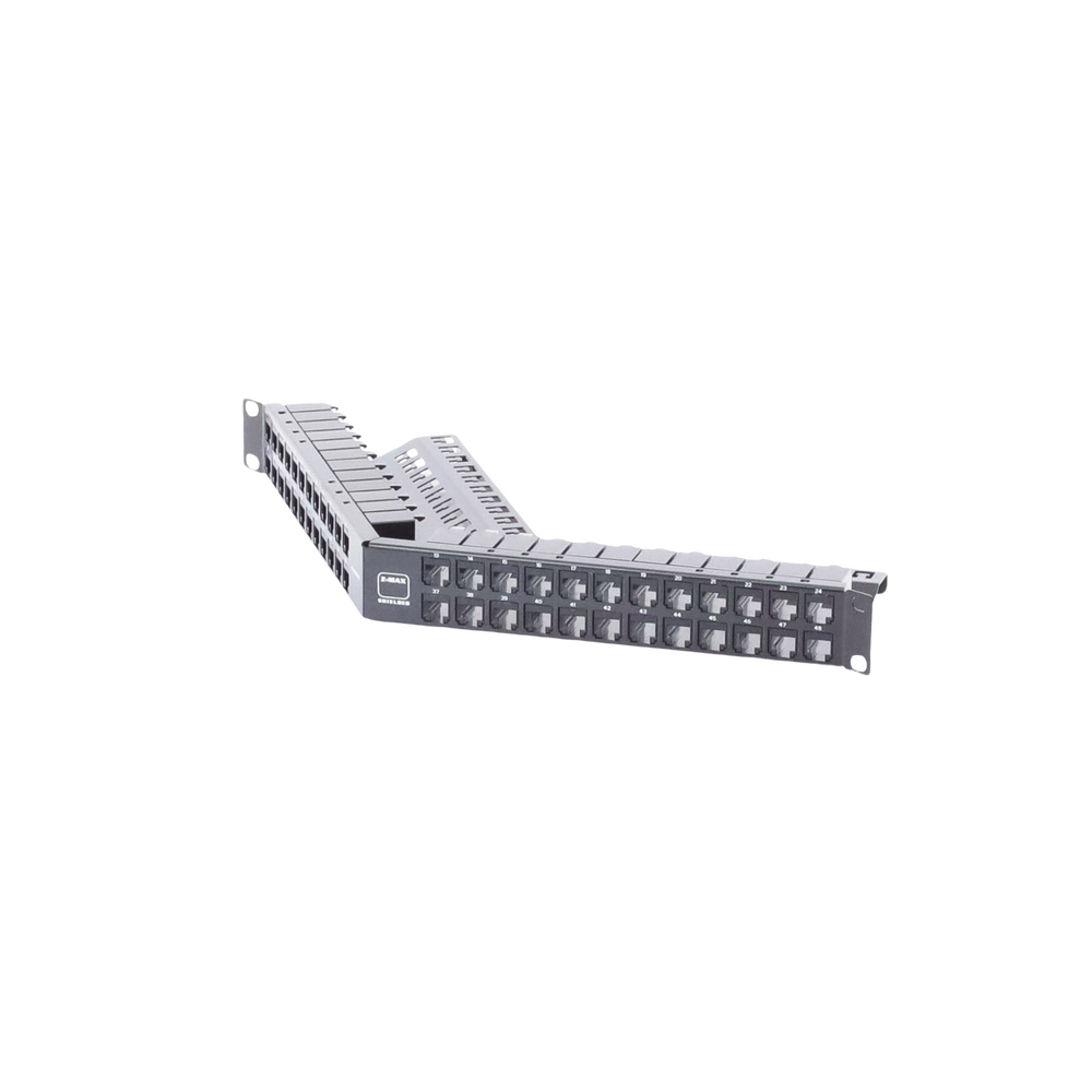 Patch Panel Z-Max de 48 Puertos, Blindado, Precargado con Jacks Categoría 6A, Angulado, 1UR