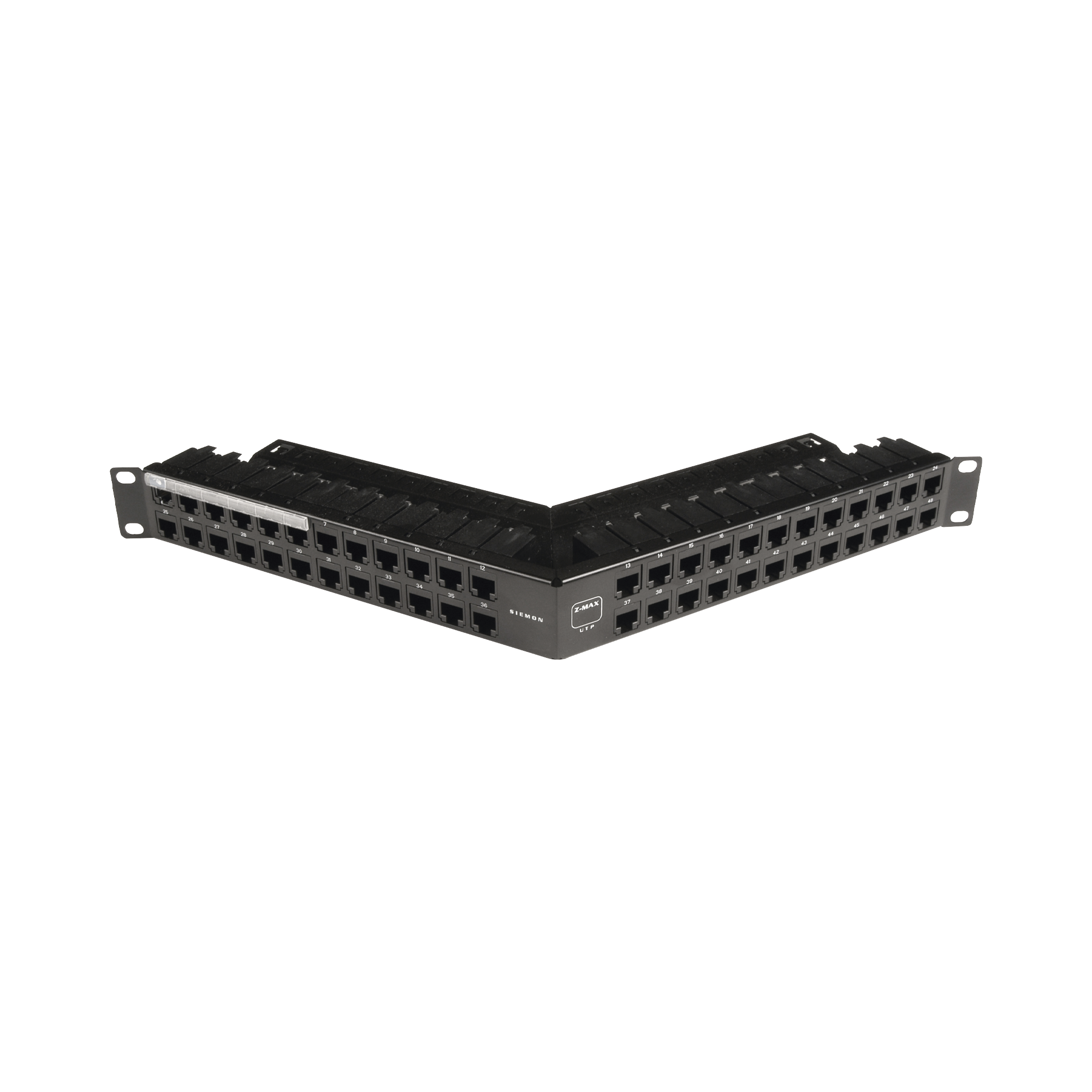 Patch Panel Z-Max de 48 Puertos, Blindado, Precargado con Jacks Categoría 6A, Angulado, 1UR