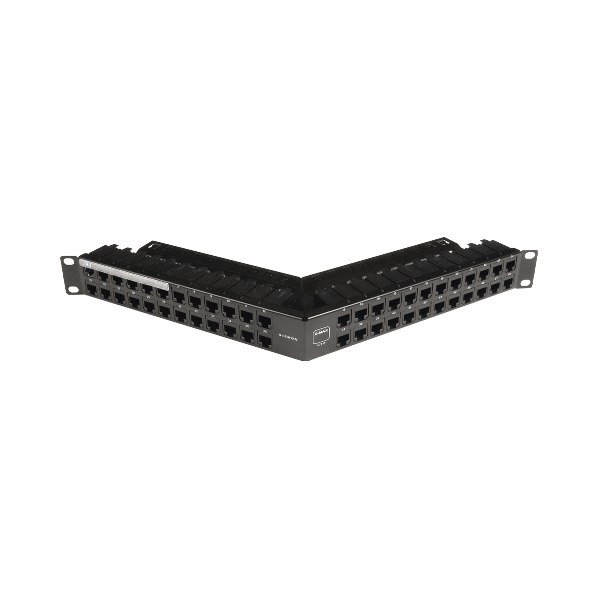 Patch Panel Z-Max de 48 Puertos, Blindado, Precargado con Jacks Categoría 6A, Angulado, 1UR
