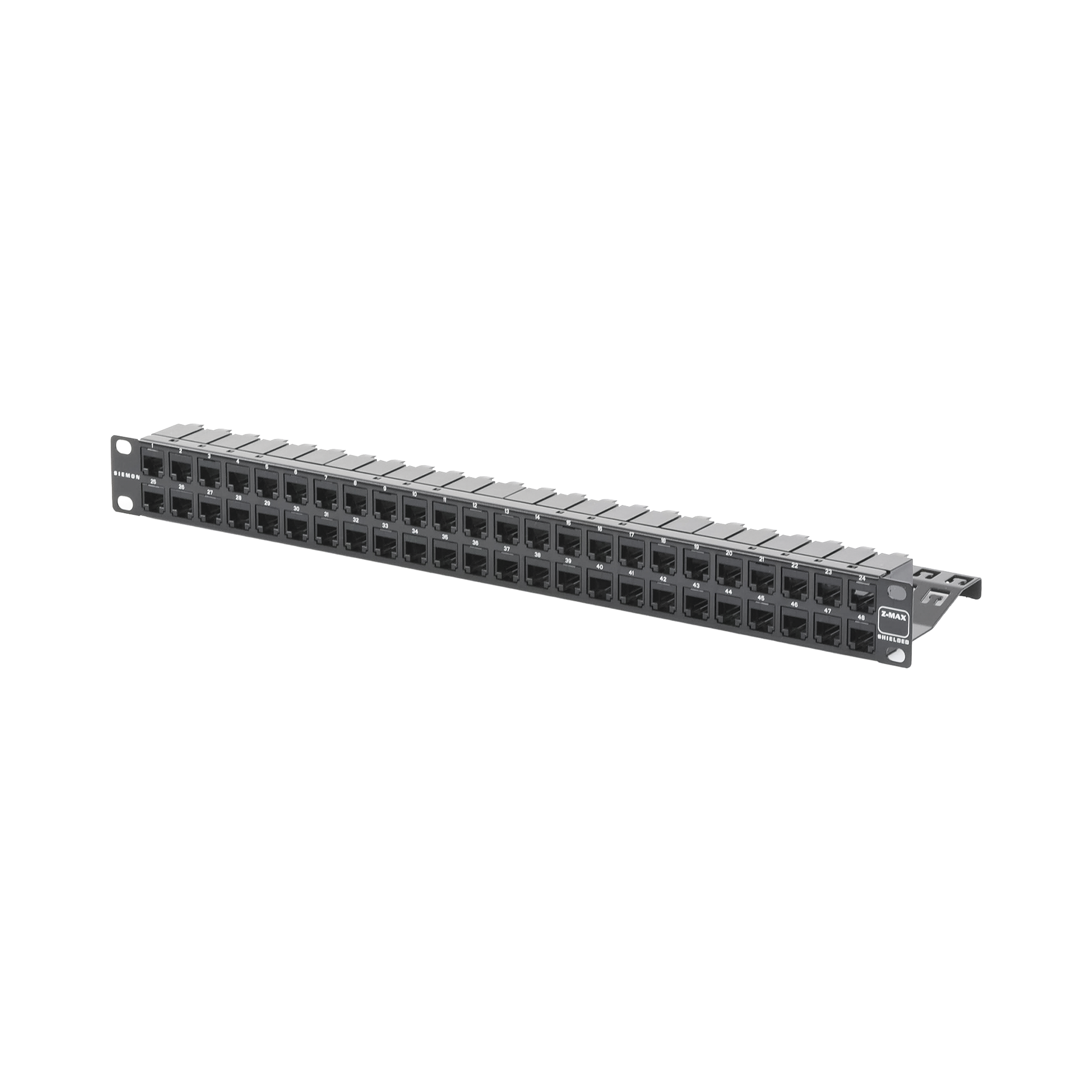 Patch Panel Z-Max de 48 Puertos, Blindado, Precargado con Jacks Categoría 6A, Plano, 1UR