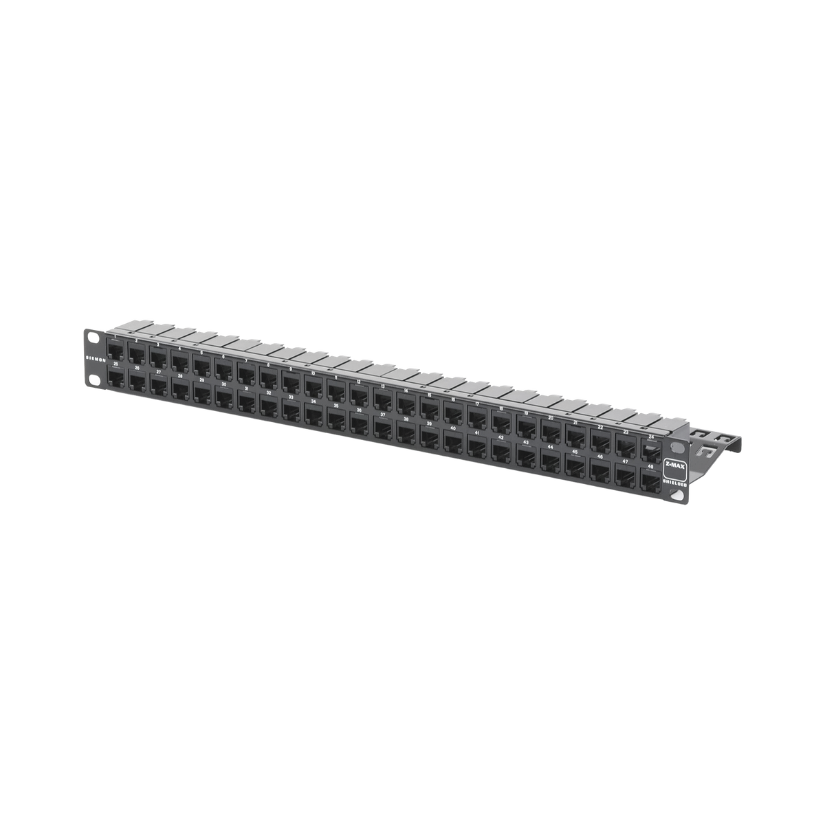 Patch Panel Z-Max de 48 Puertos, Blindado, Precargado con Jacks Categoría 6A, Plano, 1UR
