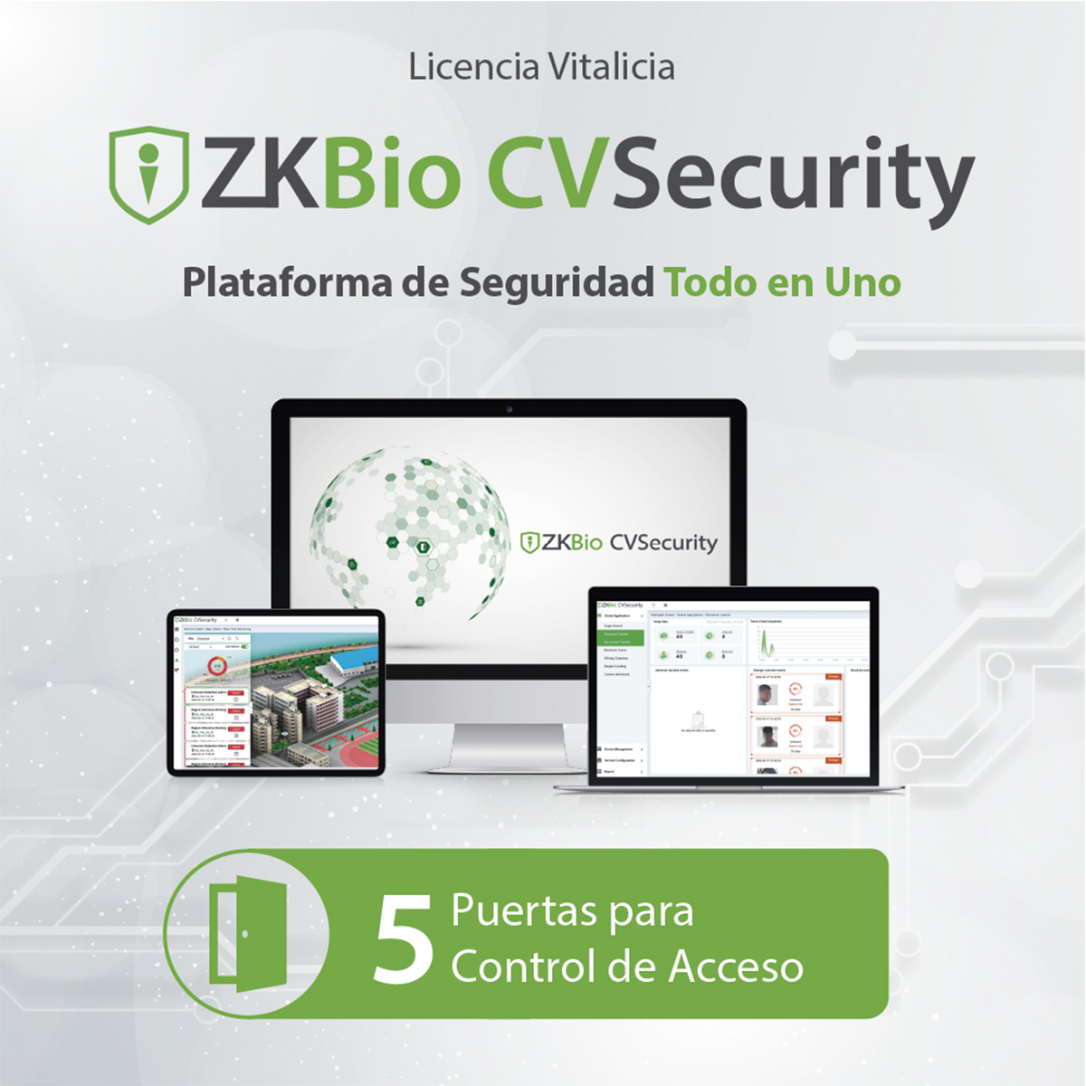 Licencia ZKBio CVSecurity / 5 Puertas / Vitalicia / Compatible InBioPro InBio APX / Green Label