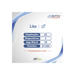 LICENCIA lite de BIOTIME CLOUD 2.0  / 25 USUARIOS / 3 DISPOSITIVOS (Licencia Anual)