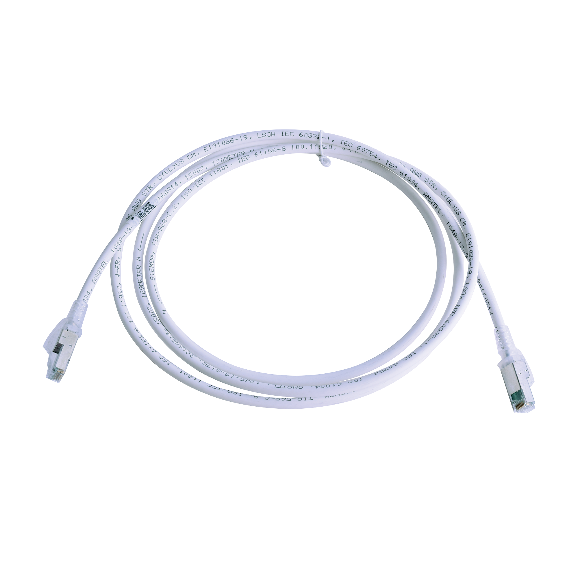 Patch Cord Z-MAX Cat6A S/FTP, CM/LS0H, 2.13 Metros (7 Pies), Color Blanco, Versión Bulk (Sin Empaque Individual)
