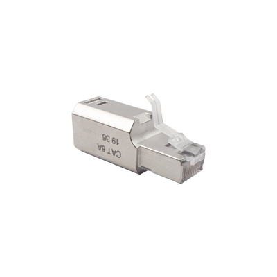 Plug RJ45 Cat6A Blindado, Terminación en Campo, Compatible con Todas las Categorías, Con Clip Protector de Seguro