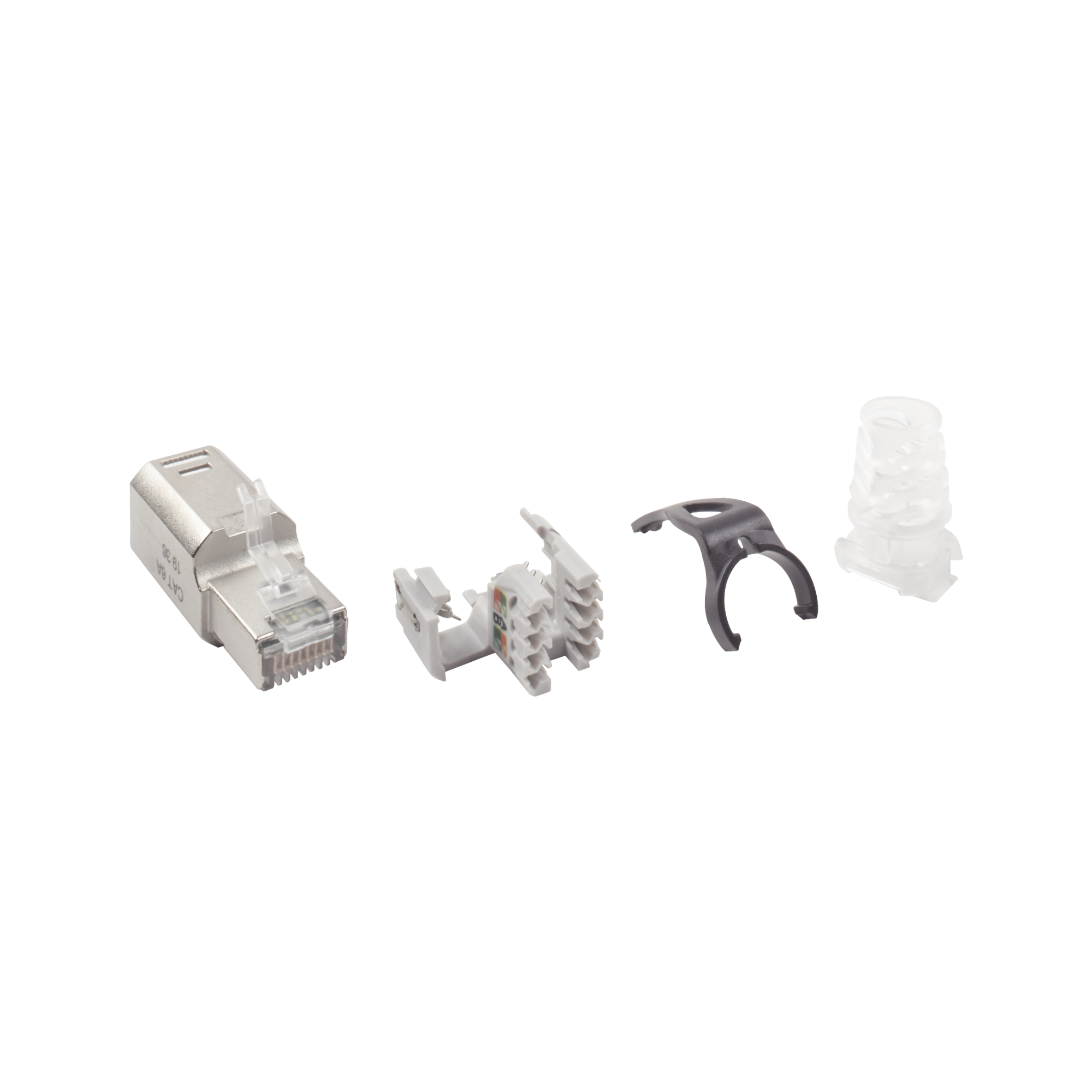 Plug RJ45 Cat6A Blindado, Terminación en Campo, Compatible con Todas las Categorías, con Clip Protector de Seguro
