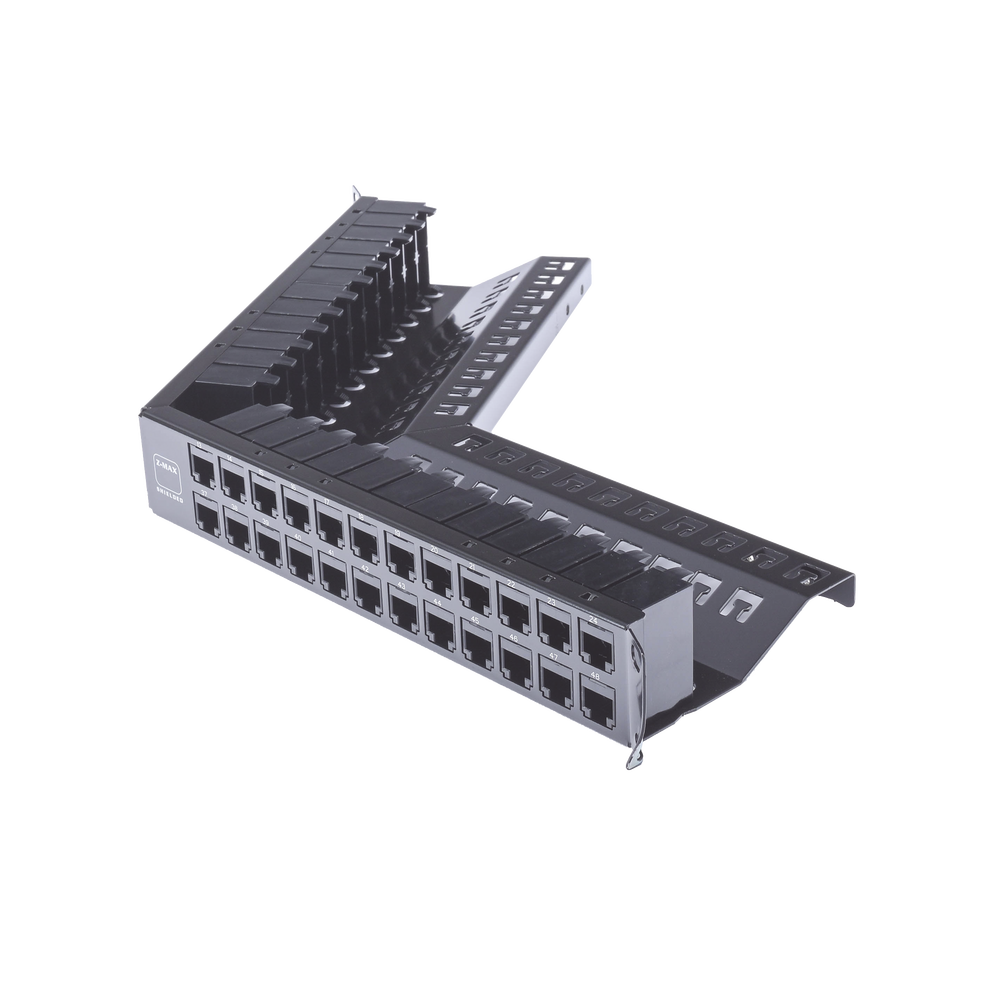 Patch Panel Z-MAX de 48 Puertos, Blindado, Modular (Vacío), Angulado, 1UR