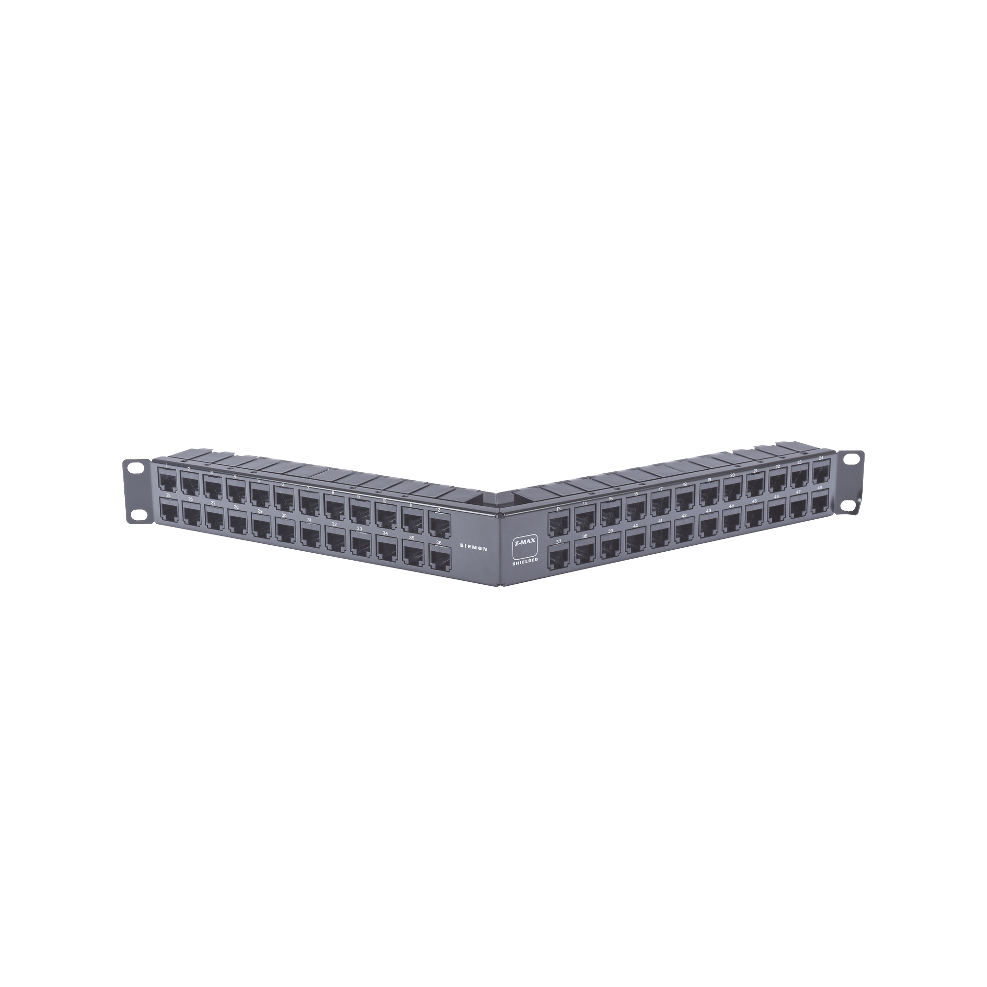 Patch Panel Z-MAX de 48 Puertos, Blindado, Modular (Vacío), Angulado, 1UR