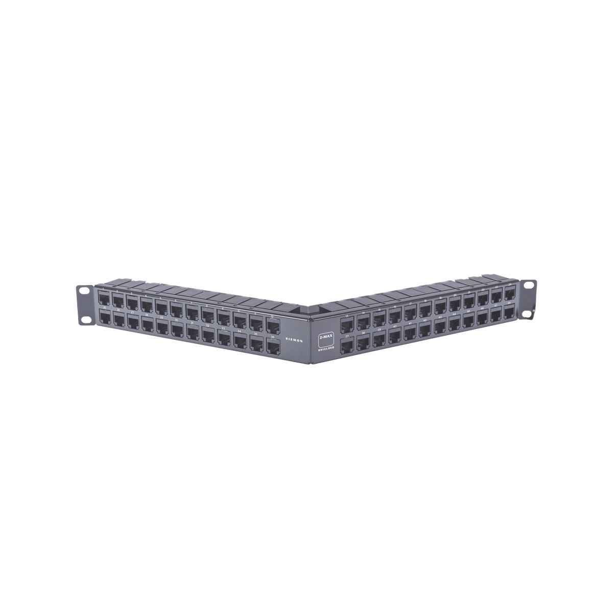 Patch Panel Z-MAX de 48 Puertos, Blindado, Modular (Vacío), Angulado, 1UR