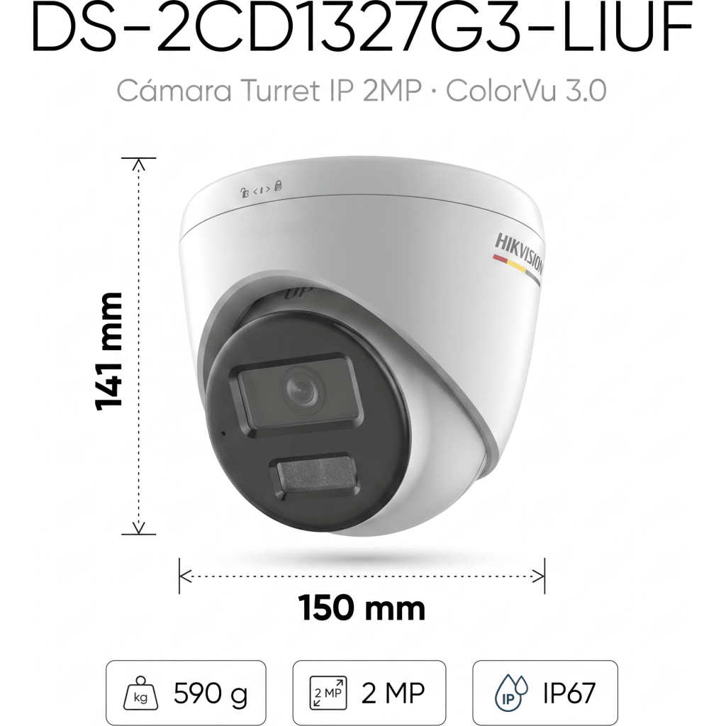 [ColorVu 3.0 + MD 3.0] Turret IP 2 Megapixel / Lente 2.8 mm / 30 mts IR + 30 mts Luz Blanca / Micrófono Integrado /Motion Detection 3.0 / Exterior IP67 / dWDR / PoE / Micro SD