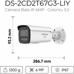 [Dual Light + ColorVu 3.0 + HikAI] Bala IP 6 Megapixel / Lente 4 mm / 60 mts IR + Luz Blanca / Exterior IP67 / WDR 130 dB / ACUSENSE 3.0 / Metal / NEMA 4X / ACUSEEK