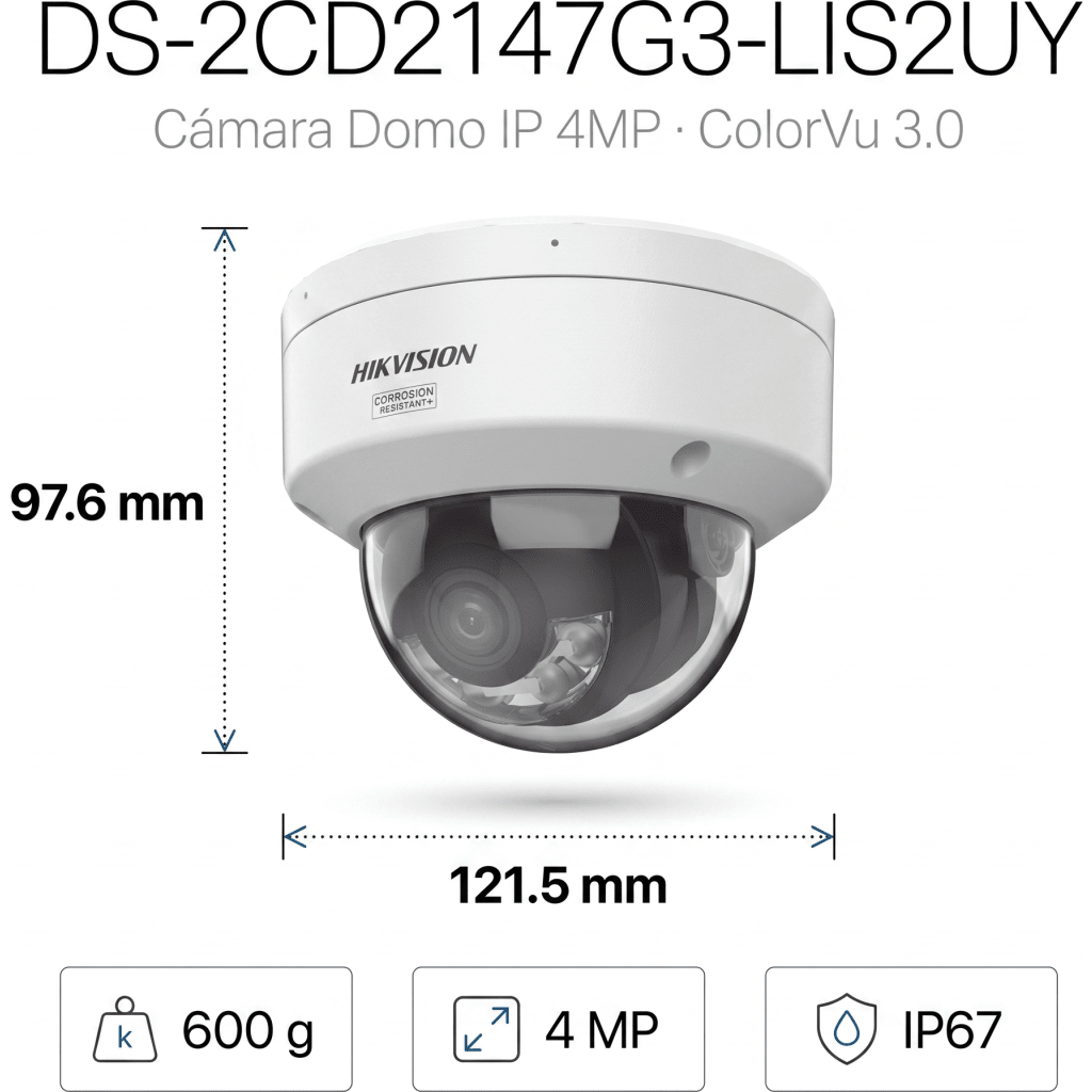 [Dual Light + ColorVu 3.0 + HikAI] Domo IP 4 Megapixel / Lente 2.8 mm / 30 mts IR + Luz Blanca / 2 Microfonos Integrados / Exterior IP67 / WDR 130 dB / ACUSENSE 3.0 / Metal / NEMA 4X / ACUSEEK