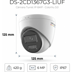 [ColorVu 3.0 + MD 3.0]  Turret IP 6 Megapixel / Lente 2.8 mm / 30 mts IR + 30 mts Luz Blanca / Micrófono Integrado / ACUSENSE Lite / Exterior IP67 / WDR 120 dB / PoE / Micro SD