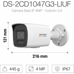 [ColorVu 3.0 + MD 3.0] Bala IP 4 Megapixel / Lente 2.8 mm / Dual Light (30 mts IR + 30 mts Luz Blanca) / Micrófono Integrado / Detección de Movimiento 3.0 / Exterior IP67 / WDR / PoE / Micro SD
