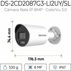 [Dual Light + ColorVu 3.0 + HikAI] Bala IP 8 Megapixel / Lente 2.8 mm / 40 mts IR + Luz Blanca / 2 Microfonos Integrados / Exterior IP67 / Estrobo Luz Blanca / WDR 130 dB / ACUSENSE 3.0 / Metal / NEMA 4X / ACUSEEK