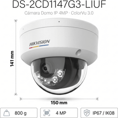 [ColorVu 3.0 + MD 3.0] Domo IP 4 Megapixel / Lente 2.8 mm / 30 mts IR + 30 mts Luz Blanca / Micrófono Integrado / Motion Detection 3.0 / Exterior IP67 / IK08 / WDR 120 dB / PoE / Micro SD