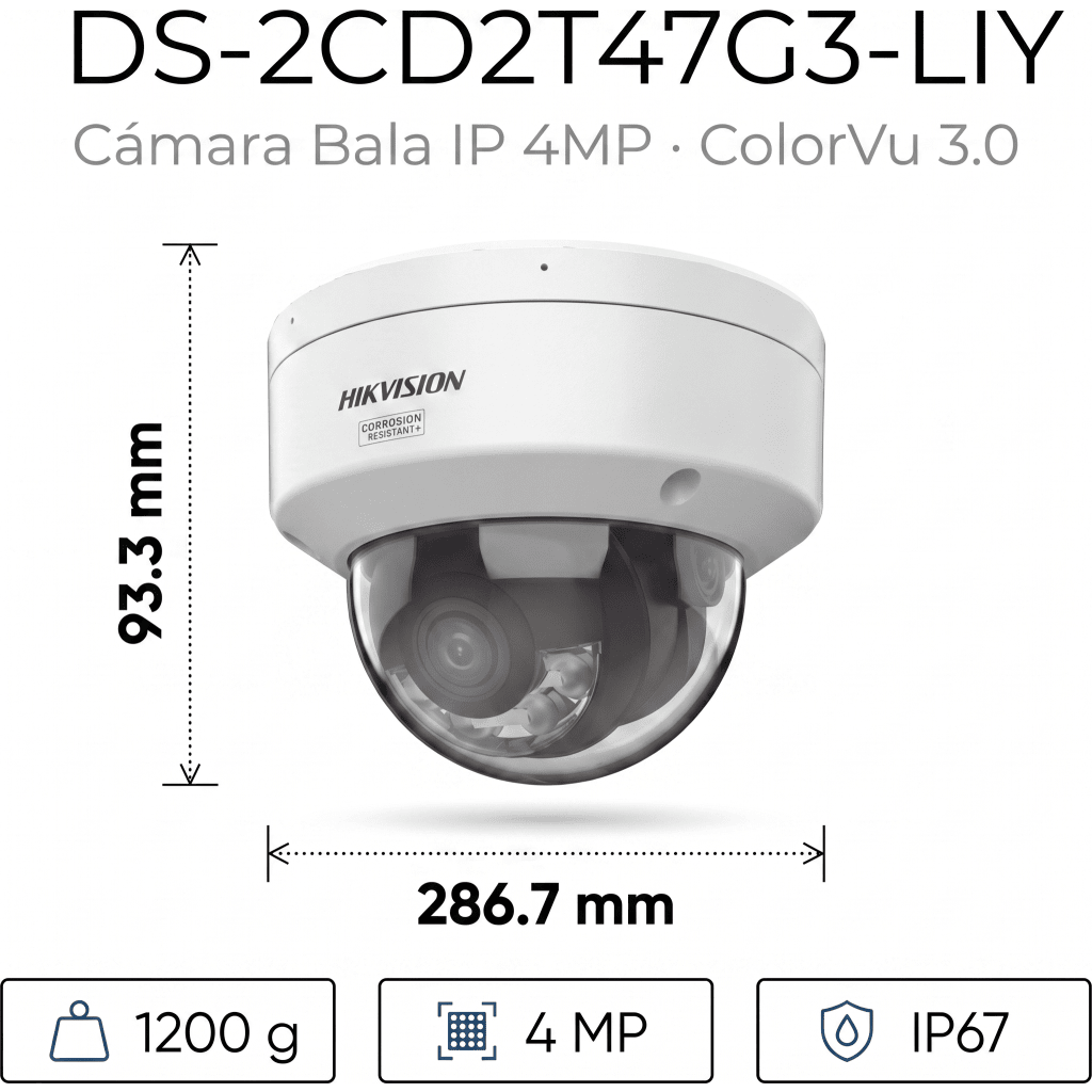 [Dual Light + ColorVu 3.0 + HikAI] Bala IP 4 Megapixel / Lente 4 mm / 60 mts IR + Luz Blanca / Exterior IP67 / WDR 130 dB / ACUSENSE 3.0 / Metal / NEMA 4X / ACUSEEK