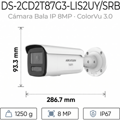 [Dual Light + ColorVu 3.0 + HikAI] Bala IP 8 Megapixel / Lente 4 mm / 60 mts IR + Luz Blanca / Exterior IP67 / Estrobo Azul y Rojo / WDR 130 dB / ACUSENSE 3.0 / Metal / NEMA 4X / ACUSEEK
