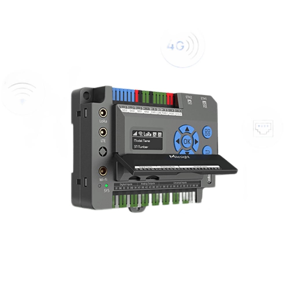 Gateway IoT LoRaWAN para Automatización de Edificios / Quad-Core 1.5 GHz / 8 Canales LoRaWAN / 2,000 Dispositivos / Edge Computing / 4G LTE / KNX + BACnet + Modbus / RS485 + M-Bus