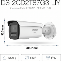 [Dual Light + ColorVu 3.0 + HikAI] Bala IP 8 Megapixel / Lente 4 mm / 60 mts IR + Luz Blanca / Exterior IP67 / WDR 130 dB / ACUSENSE 3.0 / Metal / NEMA 4X / ACUSEEK