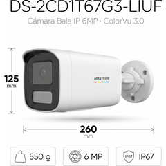 [ColorVu 3.0 + MD 3.0] Bala IP 6 Megapixel / Lente 4 mm / 50 mts IR + 50 mts Luz Blanca / Micrófono Integrado / Motion Detection 3.0 / Exterior IP67 / WDR 120 dB / PoE / Micro SD