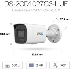 [ColorVu 3.0 + MD 3.0] Bala IP 2 Megapixel / Lente 2.8 mm / 30 mts IR + 30 mts Luz Blanca / Micrófono Integrado / Detección de Movimiento 3.0 / Exterior IP67 / WDR 120 dB / PoE / Micro SD