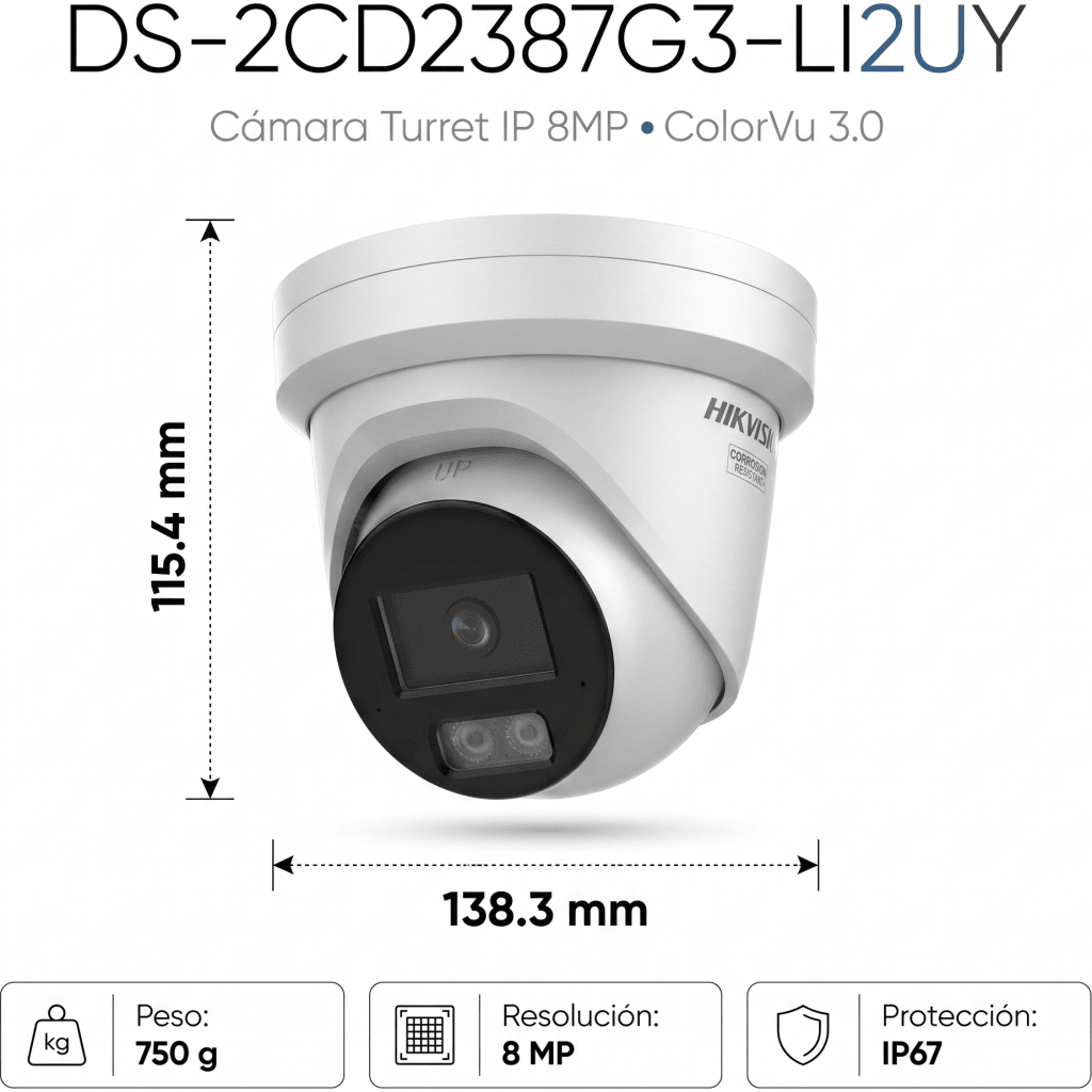 [Dual Light + ColorVu 3.0 + HikAI] Turret IP 8 Megapixel / Lente 2.8 mm / 30 mts IR + Luz Blanca / 2 Microfonos Integrados / Exterior IP67 / WDR 130 dB / ACUSENSE 3.0 / Metal / NEMA 4X / ACUSEEK