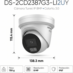[Dual Light + ColorVu 3.0 + HikAI] Turret IP 8 Megapixel / Lente 2.8 mm / 30 mts IR + Luz Blanca / 2 Microfonos Integrados / Exterior IP67 / WDR 130 dB / ACUSENSE 3.0 / Metal / NEMA 4X / ACUSEEK