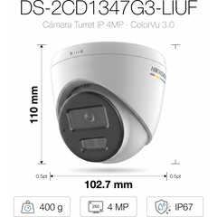 [ColorVu 3.0 + MD 3.0] Turret IP 4 Megapixel / Lente 2.8 mm / 30 mts IR + 30 mts Luz Blanca / Micrófono Integrado / Motion Detection 3.0 / Exterior IP67 / WDR 120 dB / PoE / Micro SD