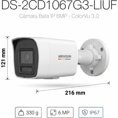 [ColorVu 3.0 + MD 3.0] Bala IP 6 Megapixel / Lente 2.8 mm / 30 mts IR + 30 mts Luz Blanca / Micrófono Integrado / Motion Detection 3.0 / Exterior IP67 / WDR 120 dB / PoE / Micro SD