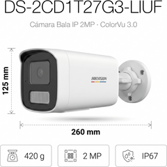 [ColorVu 3.0 + MD 3.0] Bala IP 2 Megapixel / Lente 4 mm / 50 mts IR + 50 mts Luz Blanca / Micrófono Integrado / Motion Detection 3.0 / Exterior IP67 / dWDR / PoE / Micro SD