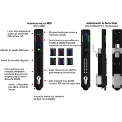 Chapa de Control de Acceso EHandle RFID y Teclado / nVent Schroff / Para Gabinetes de Servidores y Red / Autenticación Simple o Dual / Compatible RackPower / Conexión RJ45