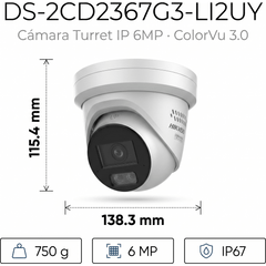 [Dual Light + ColorVu 3.0 + HikAI] Turret IP 6 Megapixel / Lente 2.8 mm / 30 mts IR + Luz Blanca / 2 Microfonos Integrados / Exterior IP67 / WDR 130 dB / ACUSENSE 3.0 / Metal / NEMA 4X / ACUSEEK