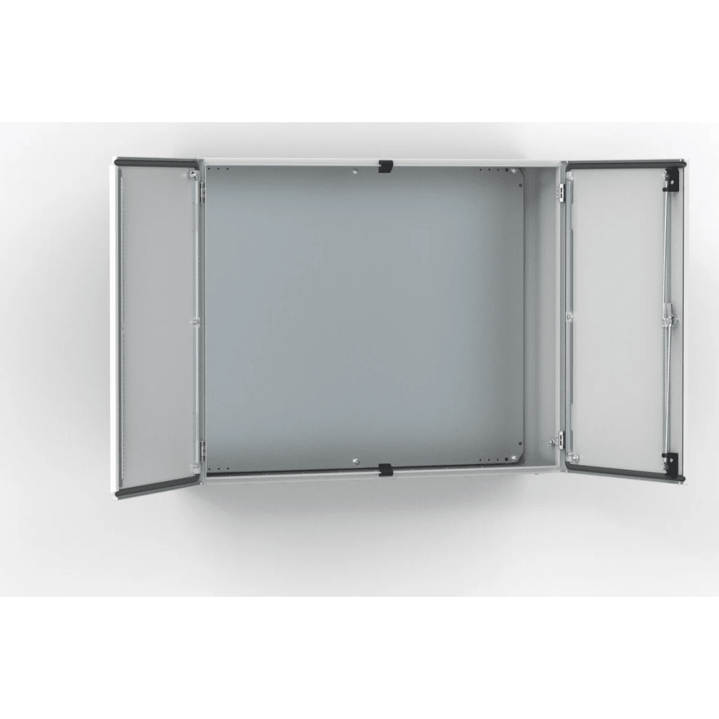 Gabinete de Doble Puerta MAD / 1000 x 1000 x 300 mm (39.37 x 39.37 x 11.81 in) / NEMA Tipo 12 / IP55 / IK10 / Acero Dulce 1.5 mm / Placa de Montaje Incluida / Gris Claro RAL 7035