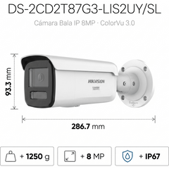 [Dual Light + ColorVu 3.0 + HikAI] Bala IP 8 Megapixel / Lente 4 mm / 60 mts IR + Luz Blanca / Exterior IP67 / Estrobo Luz Blanca / WDR 130 dB / ACUSENSE 3.0 / Metal / NEMA 4X / ACUSEEK