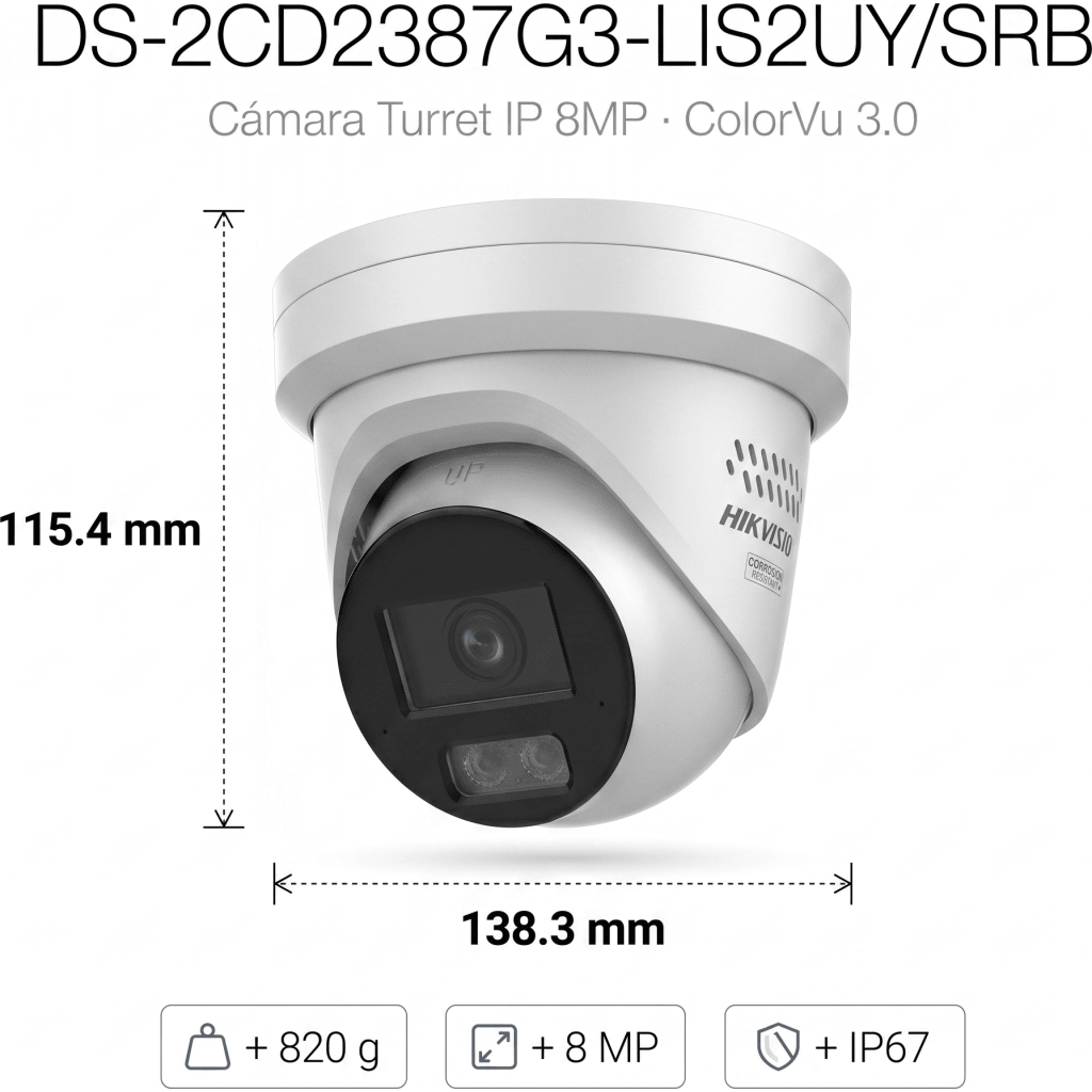 [Dual Light + ColorVu 3.0 + HikAI] Turret IP 8 Megapixel / Lente 2.8 mm / 30 mts IR + Luz Blanca / 2 Microfonos Integrados / Exterior IP67 / Estrobo Azul y Rojo / WDR 130 dB / ACUSENSE 3.0 / Metal / NEMA 4X / ACUSEEK